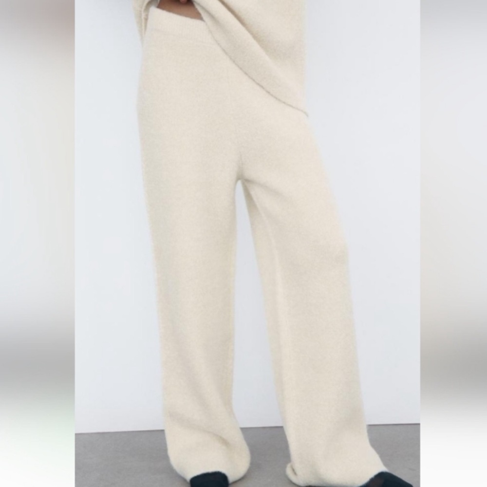NWT Zara High Rise Boucle Sweater Pants Ivory/Metallic Size Medium - Picture 3 of 9
